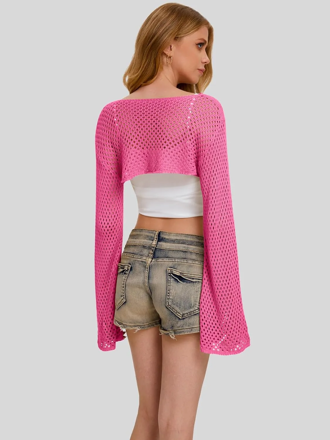 Bloggerlove Crochet Crop Tops for Women Trendy Bolero Hollow Out Shrug Sweaters Sexy Beach Cover Ups Y2K Tops S-XL