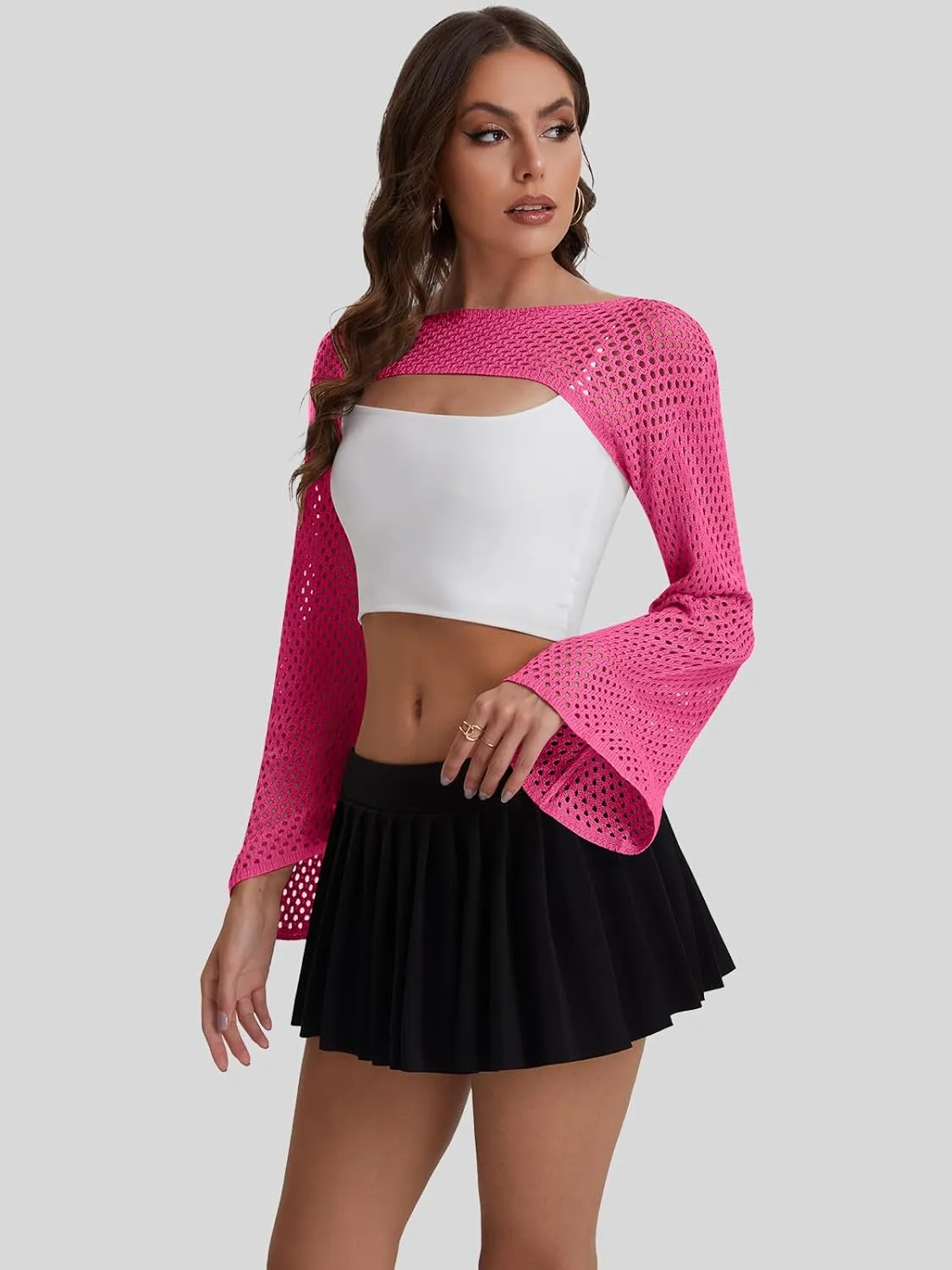 Bloggerlove Crochet Crop Tops for Women Trendy Bolero Hollow Out Shrug Sweaters Sexy Beach Cover Ups Y2K Tops S-XL