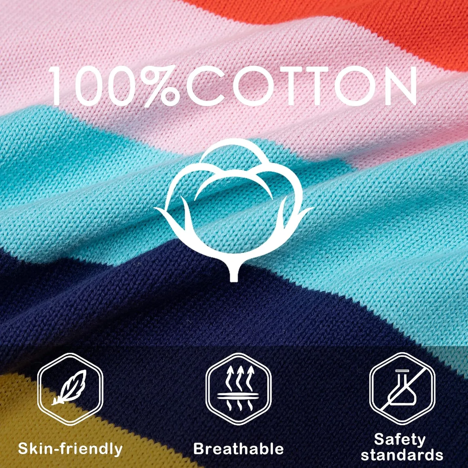 BOBOYOYO Girls Cute Cardigan 100% Cotton Rainbow Kids Cardigan Sweater Button up Striped Knit Cardigan Children for 5-12 Y