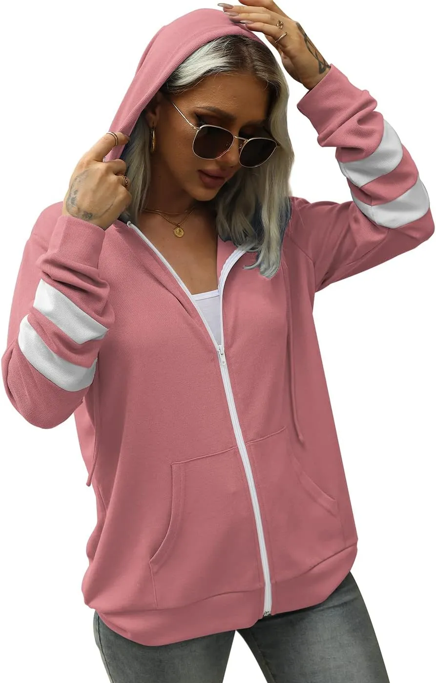 Bofell Womens Active Long Sleeve Zip Up Hoodies with Pocket Hooded Sweatshirts Jackets