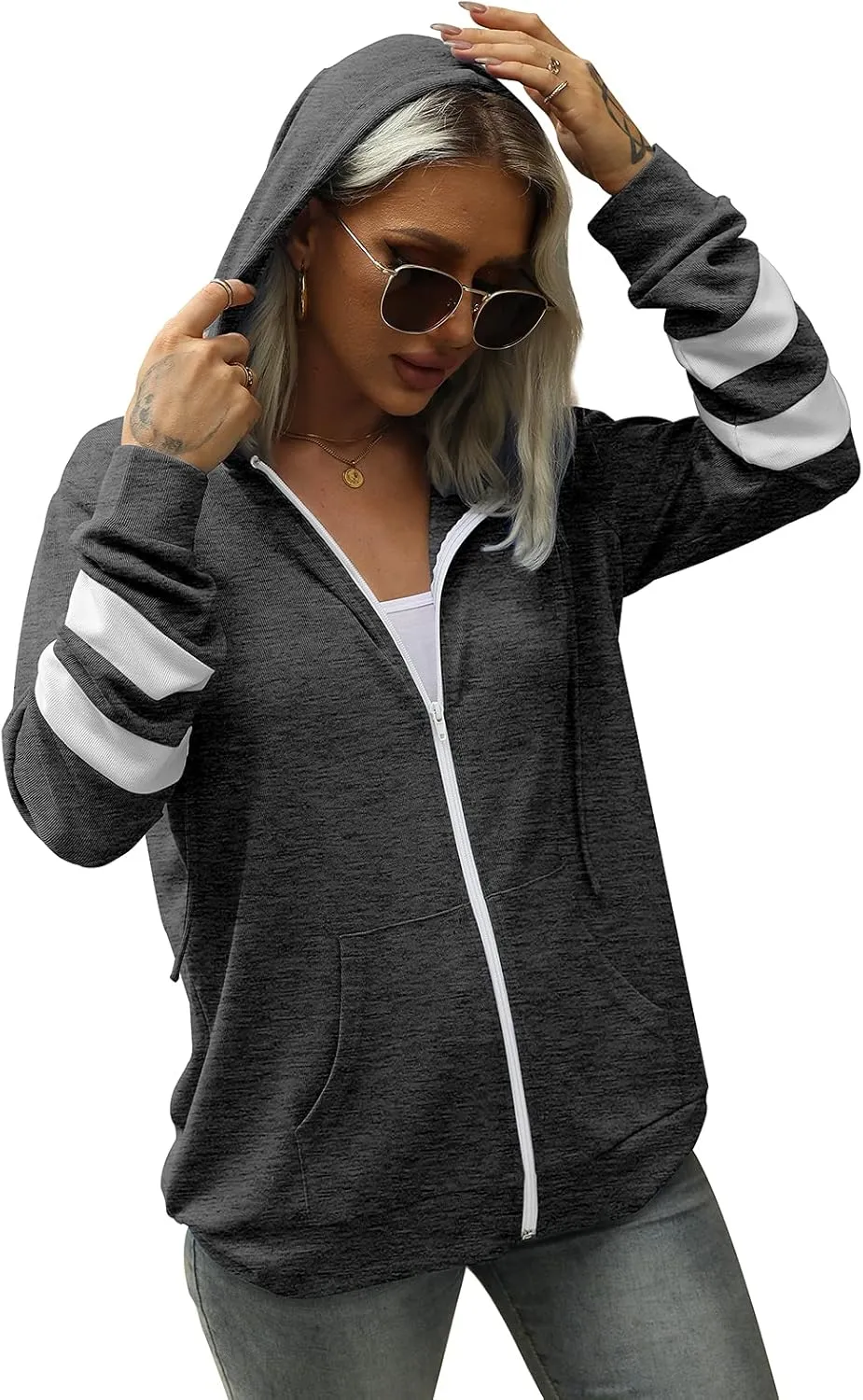 Bofell Womens Active Long Sleeve Zip Up Hoodies with Pocket Hooded Sweatshirts Jackets