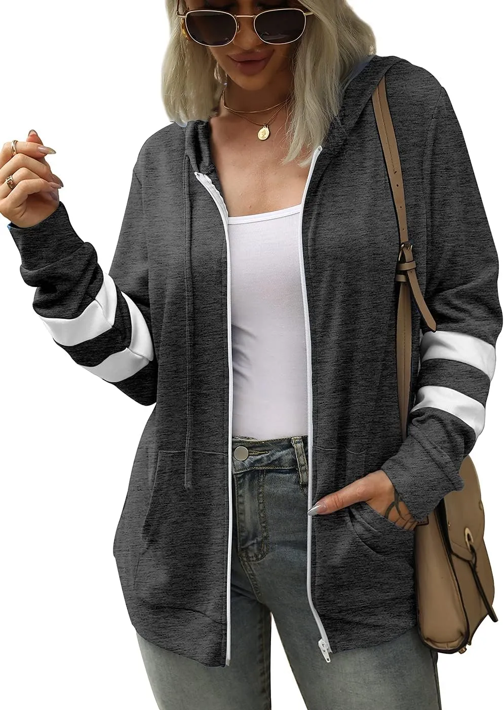 Bofell Womens Active Long Sleeve Zip Up Hoodies with Pocket Hooded Sweatshirts Jackets