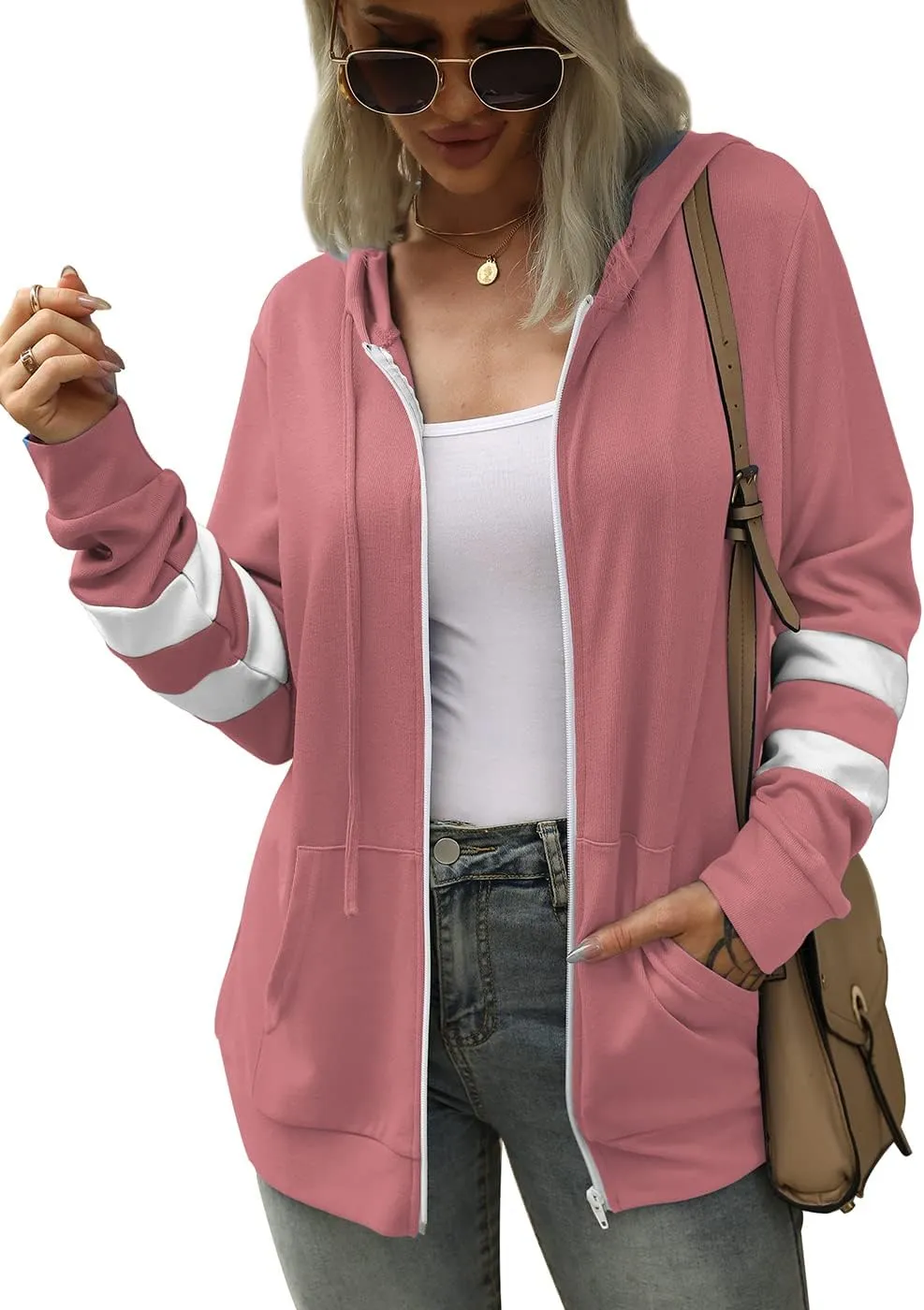 Bofell Womens Active Long Sleeve Zip Up Hoodies with Pocket Hooded Sweatshirts Jackets