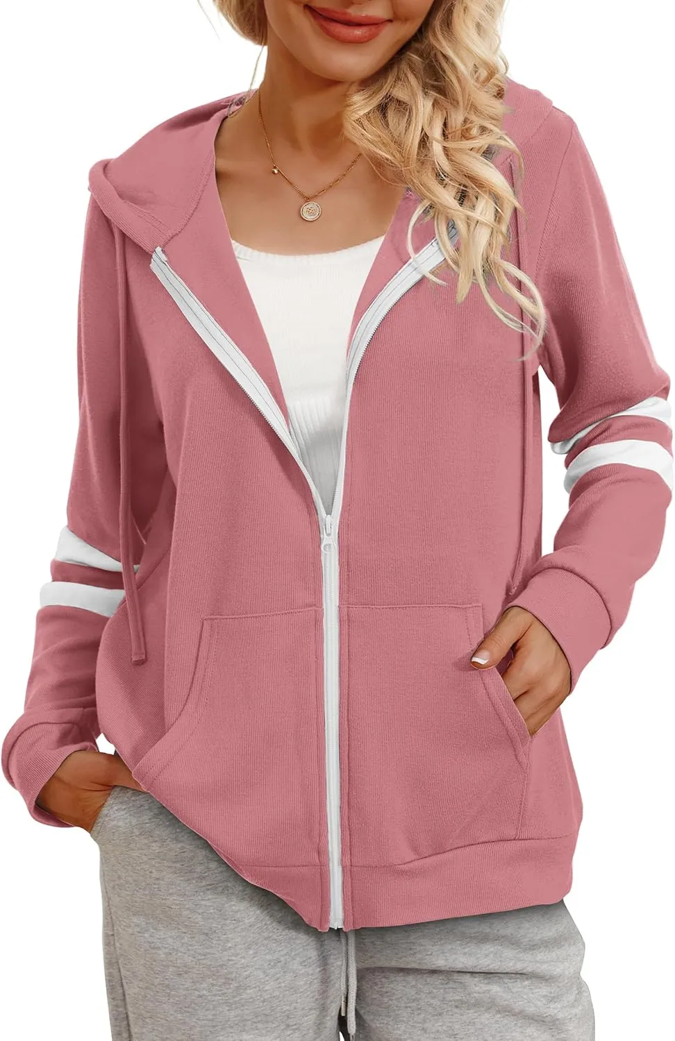 Bofell Womens Active Long Sleeve Zip Up Hoodies with Pocket Hooded Sweatshirts Jackets