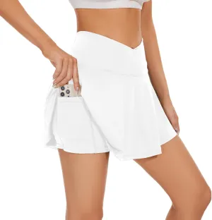 bpbtti Women's 1 or 2 Pack Crossover Tennis Skirt with Pockets High Waisted Pleated Golf Skorts Built-in Shorts for 2025