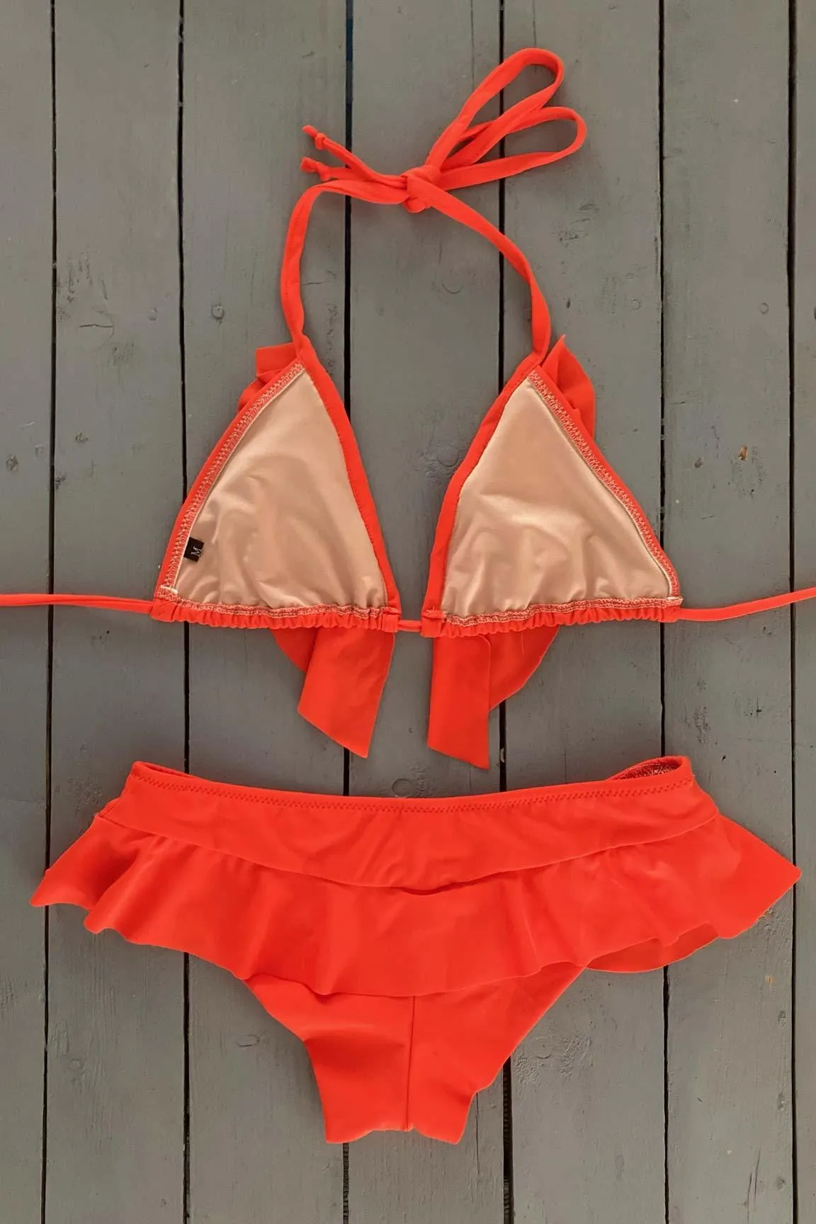 Bright Orange Adjustable Ruffle Bikini Top