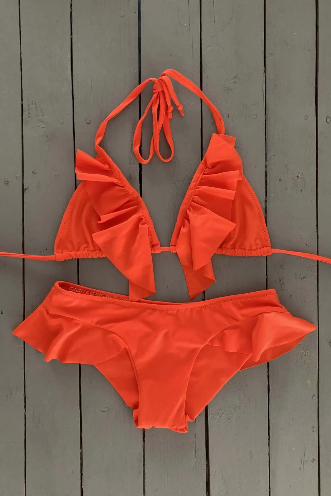 Bright Orange Adjustable Ruffle Bikini Top