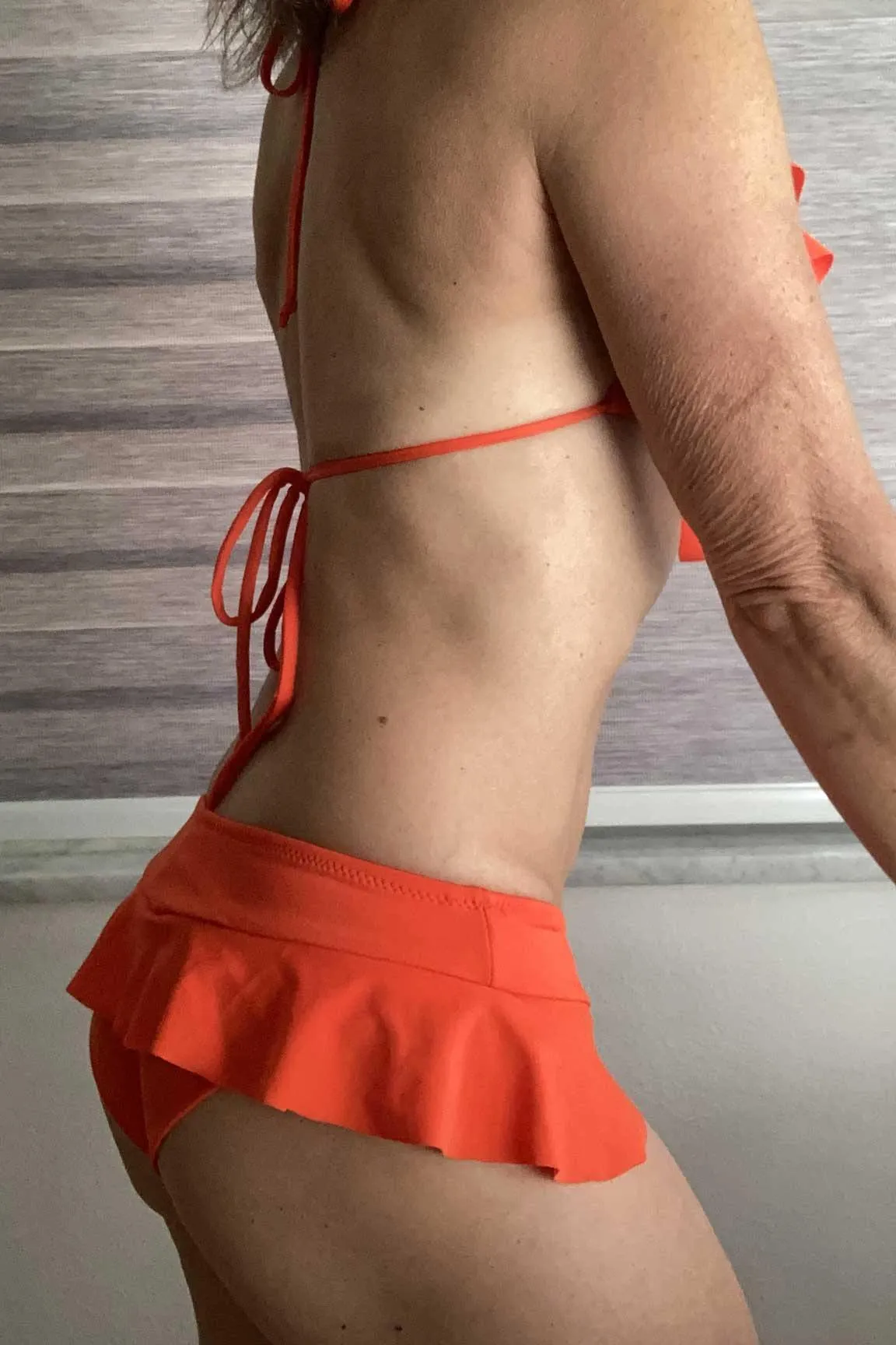 Bright Orange Adjustable Ruffle Bikini Top