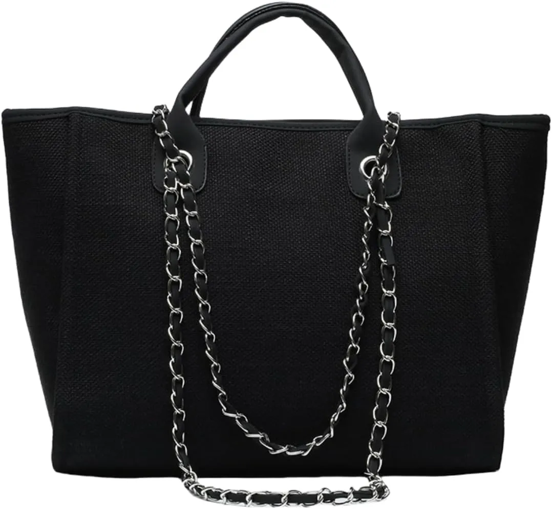 Bucket Bag for Women - Large Capacity Tote with Chain Strap, Adjustable Shoulder & Versatile Colors,Work and Travel (Black)
