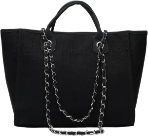 Bucket Bag for Women - Large Capacity Tote with Chain Strap, Adjustable Shoulder & Versatile Colors,Work and Travel (Black)