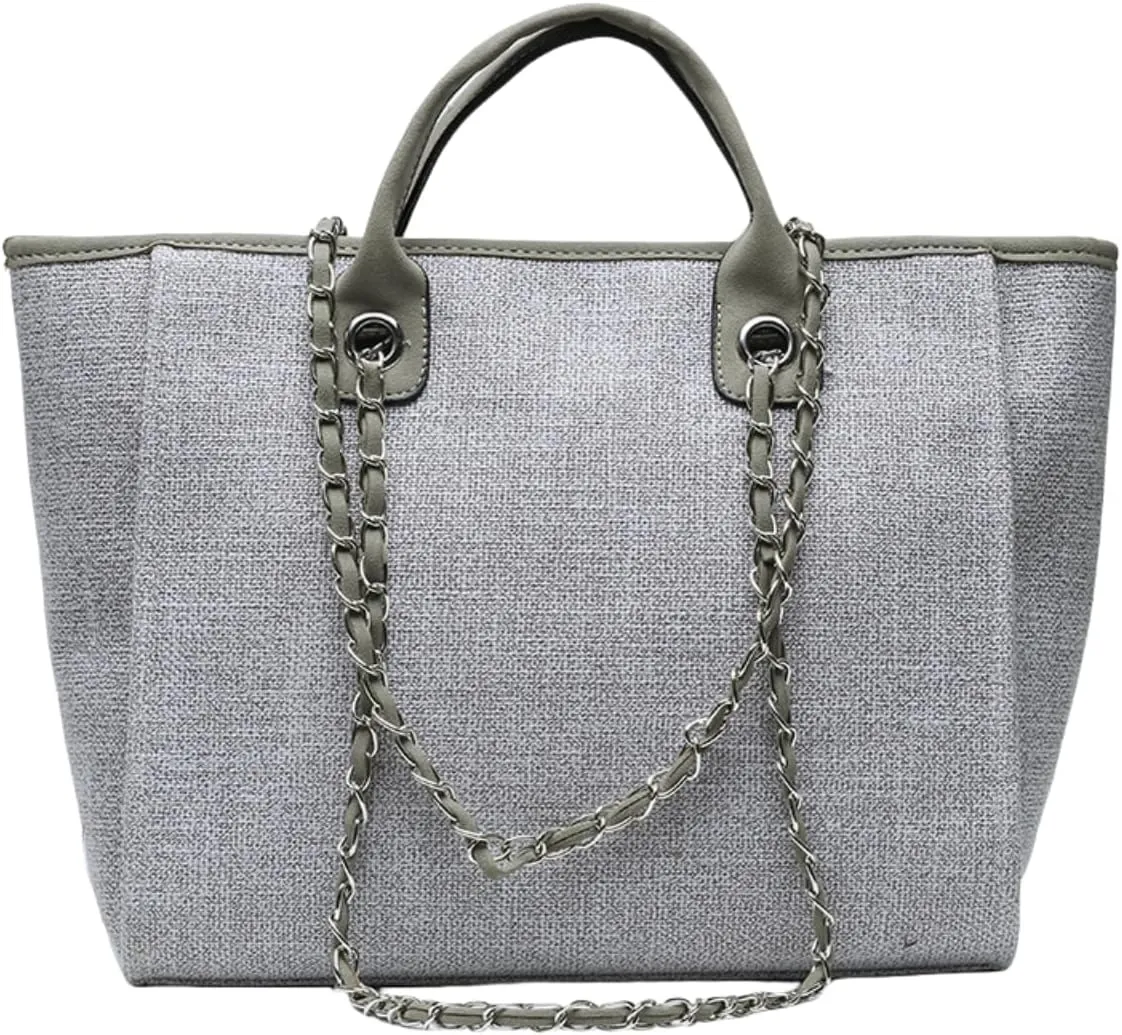 Bucket Bag for Women - Large Capacity Tote with Chain Strap, Adjustable Shoulder & Versatile Colors,Work and Travel (Grey)
