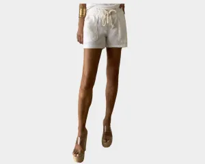 C1. White Linen Stretch Drawstring Waist Shorts- The Cap d’ Antibes