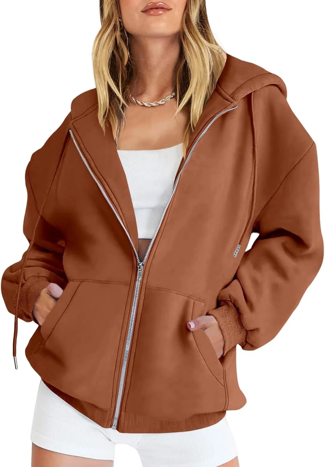 Canbebig Womens Oversized Zip Up Hoodies Y2K Hooded Sweatshirts Casual Drawstring Fall Track Jackets with Pockets Teen Girls