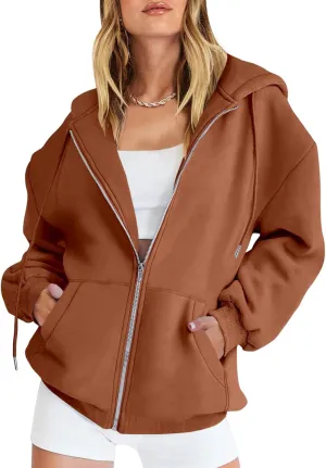 Canbebig Womens Oversized Zip Up Hoodies Y2K Hooded Sweatshirts Casual Drawstring Fall Track Jackets with Pockets Teen Girls