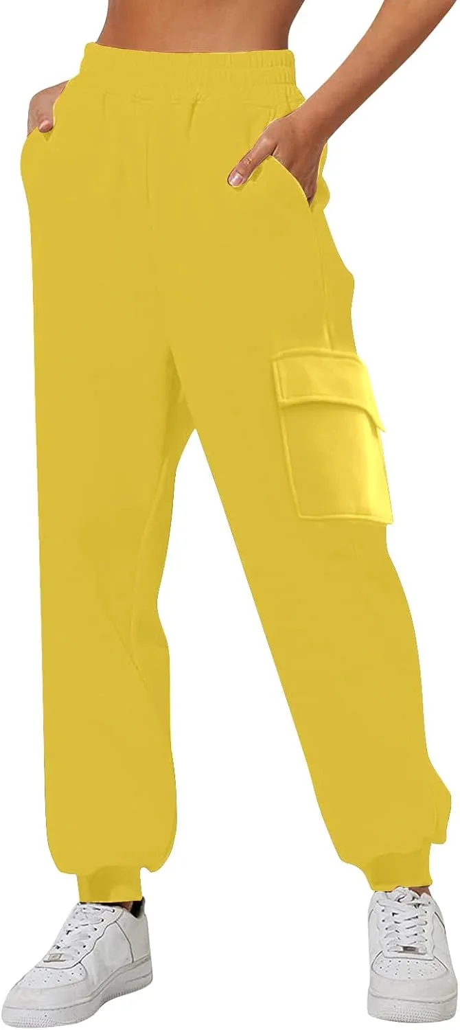 Cargo Joggers for Women - High Waisted Baggy Sweatpants with Pockets