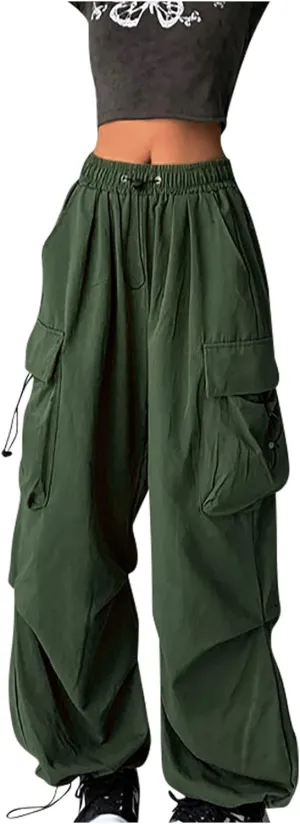 Cargo Pants Women Trendy Y2K Teen Girls High Waisted Parachute Baggy Drawstring Streetwear Workout Jogger Sweatpants