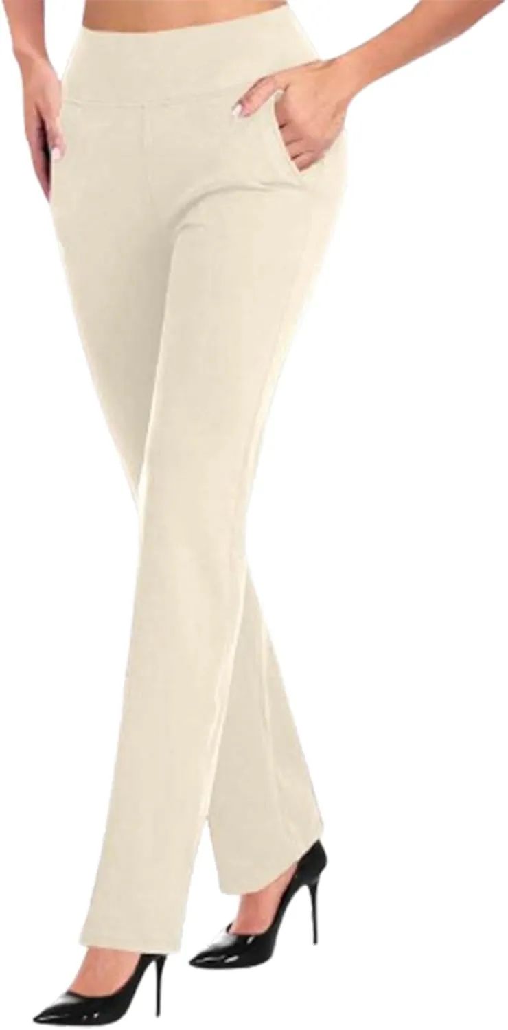 Casual Work Pants Women,High Waisted Flare Leggings with Pockets Office Slacks,High Waist Stretchy Trousers,Womens Bootcut
