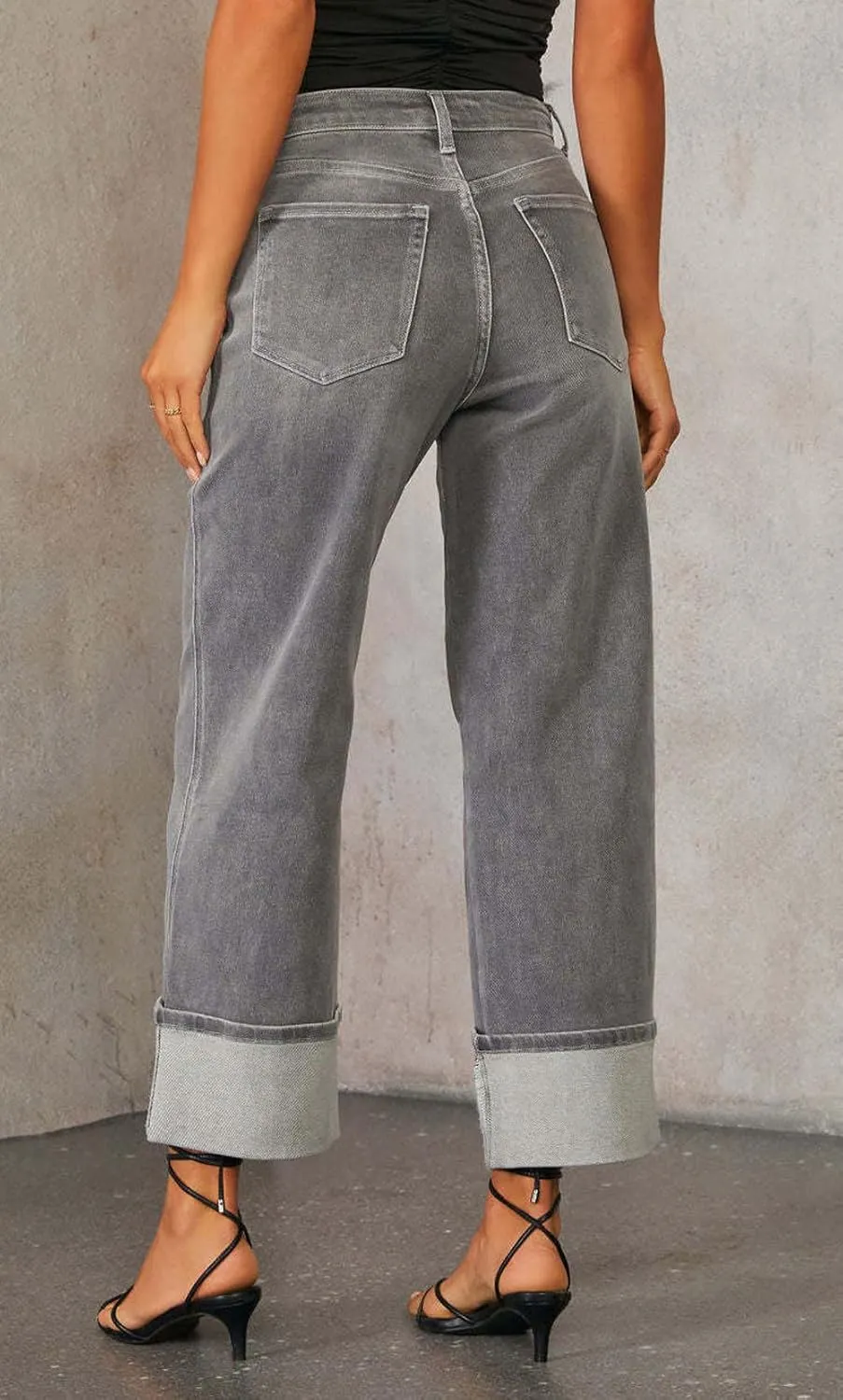 CHARTOU Wide Leg Cropped Jeans for Women High Waist Boyfriends Rolled Up Cuffed Denim Pants