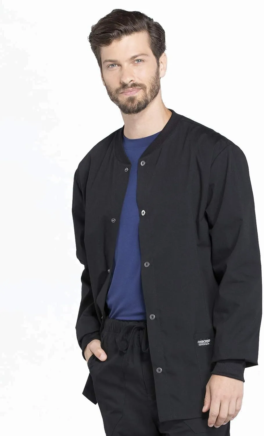 Cherokee Men's Medical Scrub Jacket Snap Front with Long Sleeve WW360