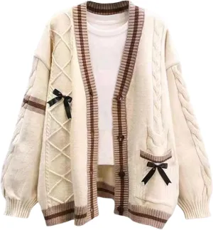 Chevara Womens Cute Sweet Cardigan Sweater Kawaii School Uniform Button Long Sleeve V-Neck Knitted Outerwear