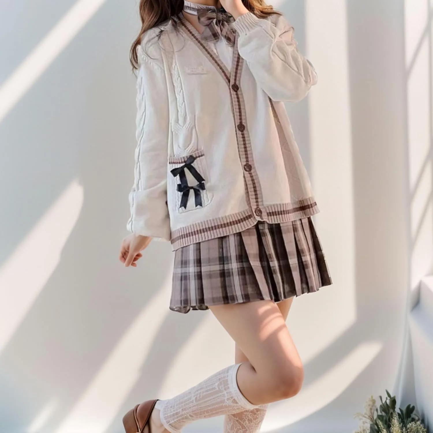 Chevara Womens Cute Sweet Cardigan Sweater Kawaii School Uniform Button Long Sleeve V-Neck Knitted Outerwear