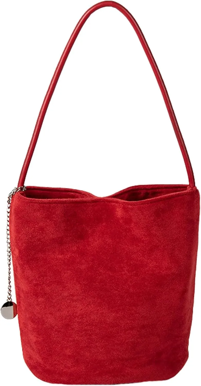Chic Brown Suede Bag Soft Bucket Bag Women 2024 Fall Winter Handbag Stylish Shoulder Bag Versatile Crossbody Purse