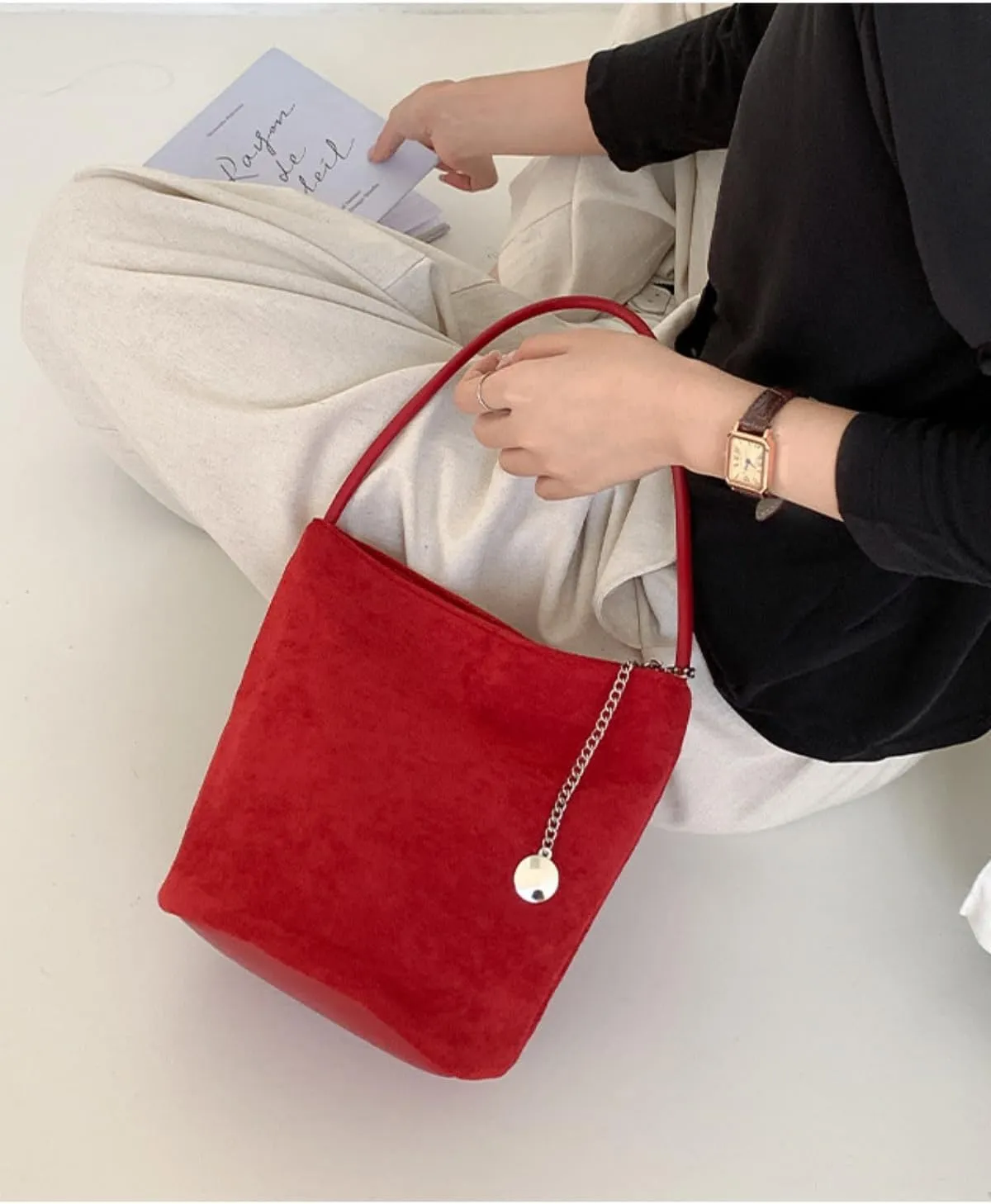 Chic Brown Suede Bag Soft Bucket Bag Women 2024 Fall Winter Handbag Stylish Shoulder Bag Versatile Crossbody Purse