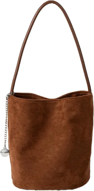 Chic Brown Suede Bag Soft Bucket Bag Women 2024 Fall Winter Handbag Stylish Shoulder Bag Versatile Crossbody Purse