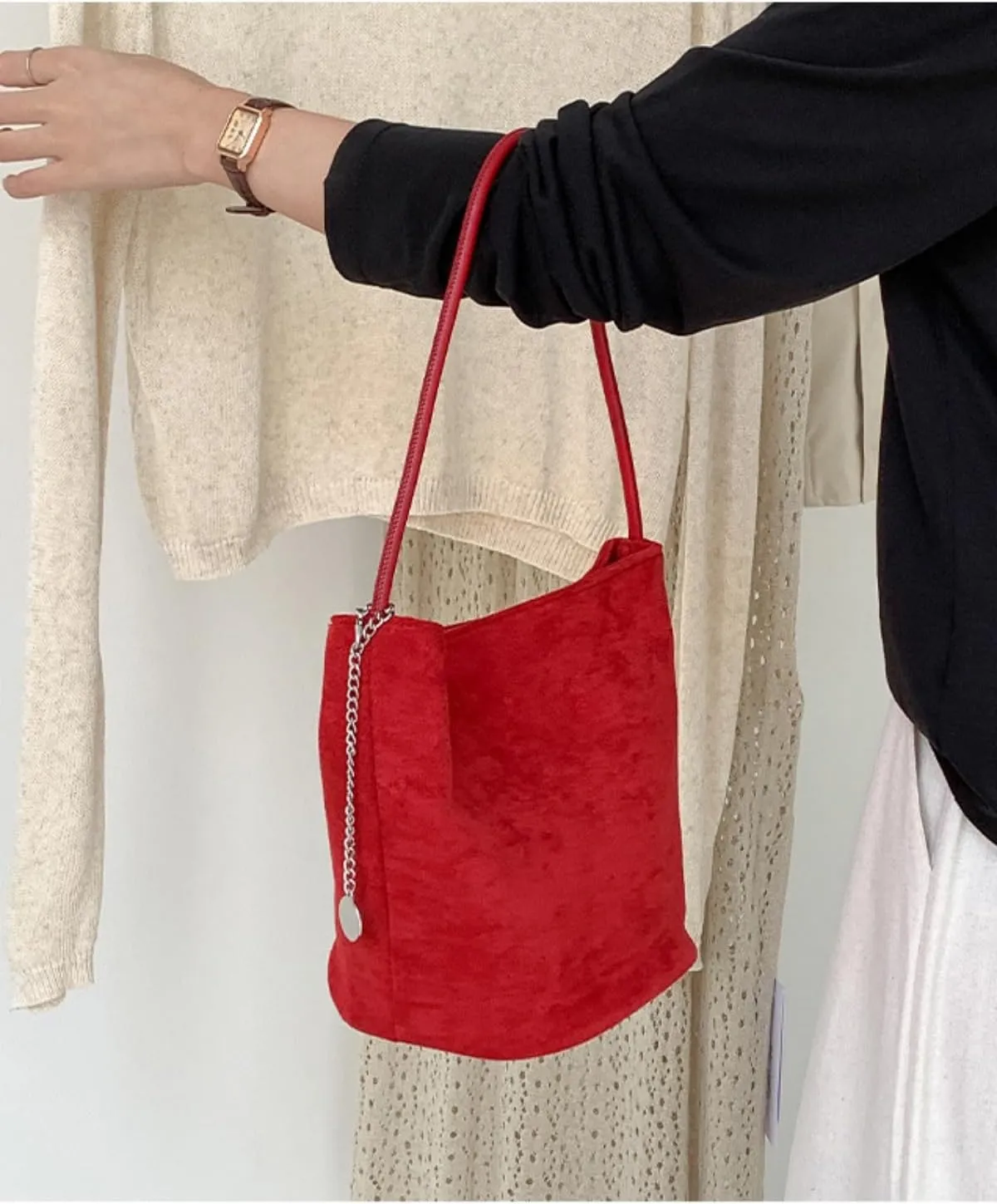 Chic Brown Suede Bag Soft Bucket Bag Women 2024 Fall Winter Handbag Stylish Shoulder Bag Versatile Crossbody Purse