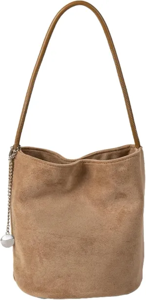 Chic Brown Suede Bag Soft Bucket Bag Women 2024 Fall Winter Handbag Stylish Shoulder Bag Versatile Crossbody Purse