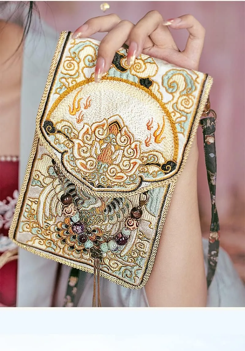 Chinese Traditional Hanfu Purse Girls Tote Bag Women Embroidery Floral Wallet Bucket Handbag Retro Daily Versatile Bag Wallet