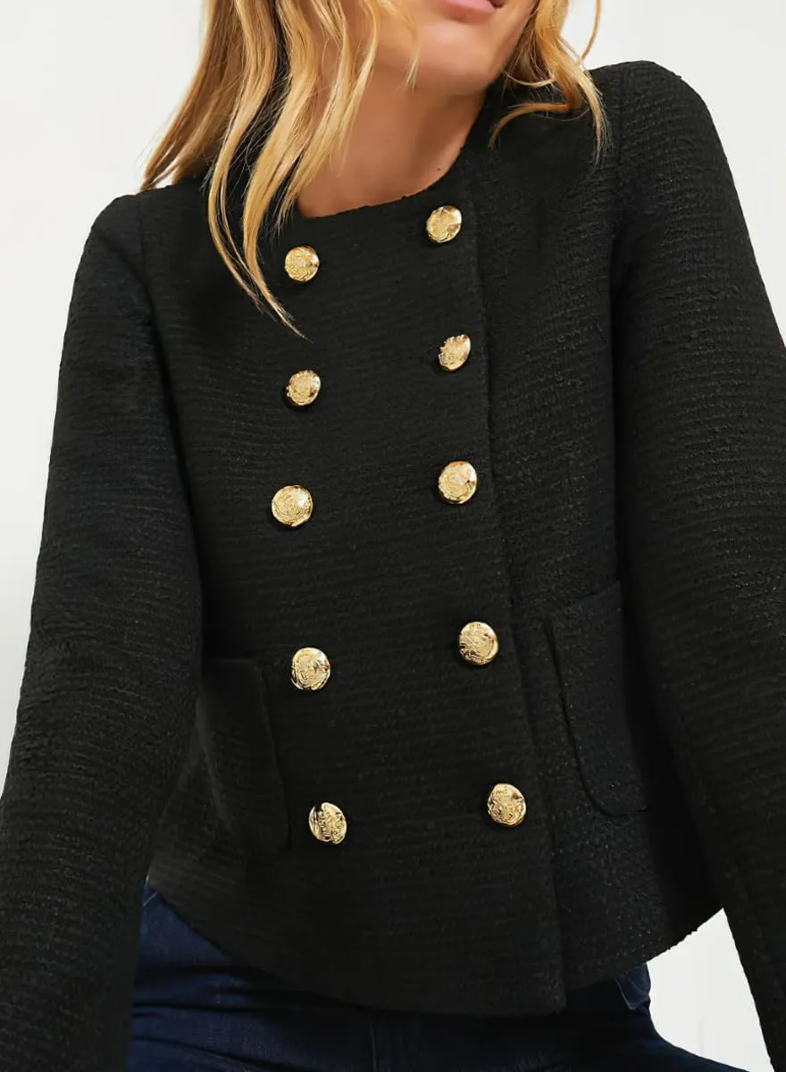 chouyatou Women's Double Breasted Tweed Blazer Jacket Business Casual Dressy Tweed Jacket Office Work Suit
