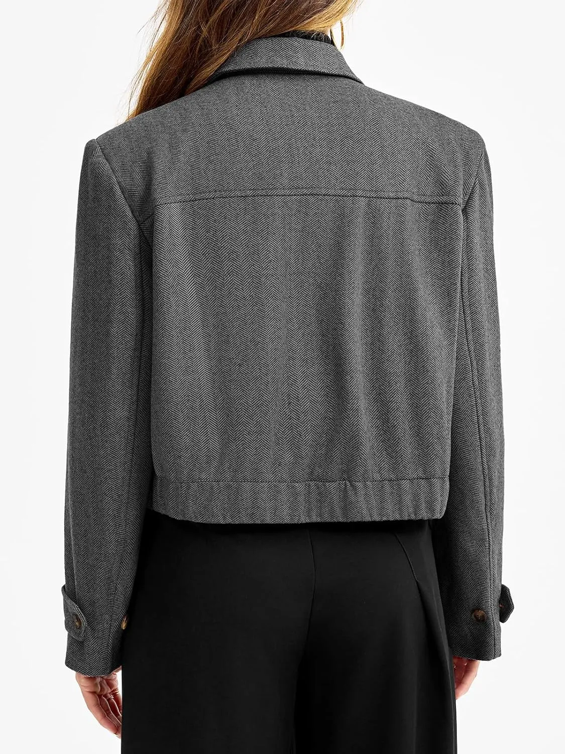 Cicy Bell Womens Cropped Tweed Blazer Fall Casual Dressy Zip Up Work Office Jacket Outerwear