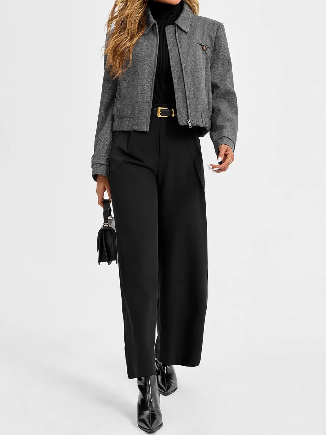 Cicy Bell Womens Cropped Tweed Blazer Fall Casual Dressy Zip Up Work Office Jacket Outerwear