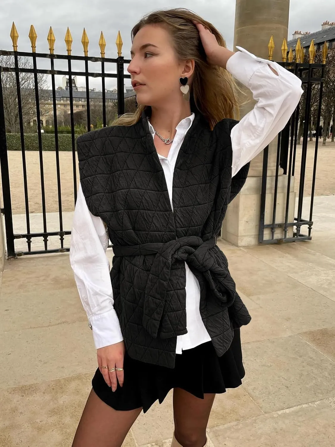 Cicy Bell Womens Diamond Quilted Puffer Vest Open Front Puffy Sleeveless Jacket Fall Work Casual Outerwear