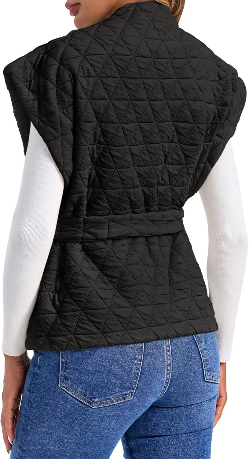 Cicy Bell Womens Diamond Quilted Puffer Vest Open Front Puffy Sleeveless Jacket Fall Work Casual Outerwear