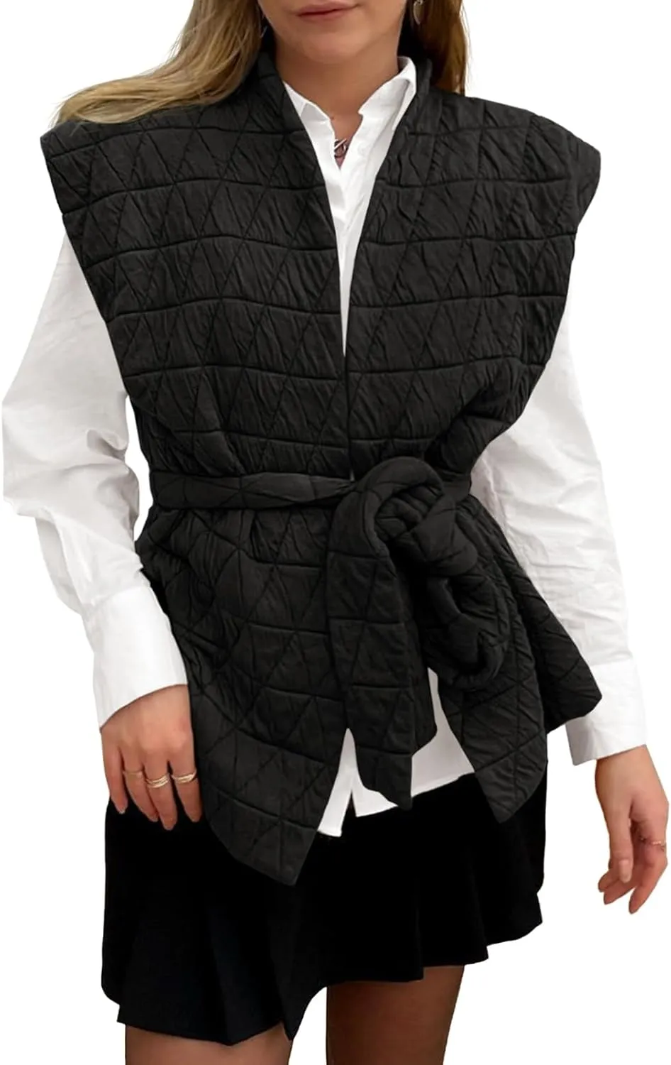 Cicy Bell Womens Diamond Quilted Puffer Vest Open Front Puffy Sleeveless Jacket Fall Work Casual Outerwear