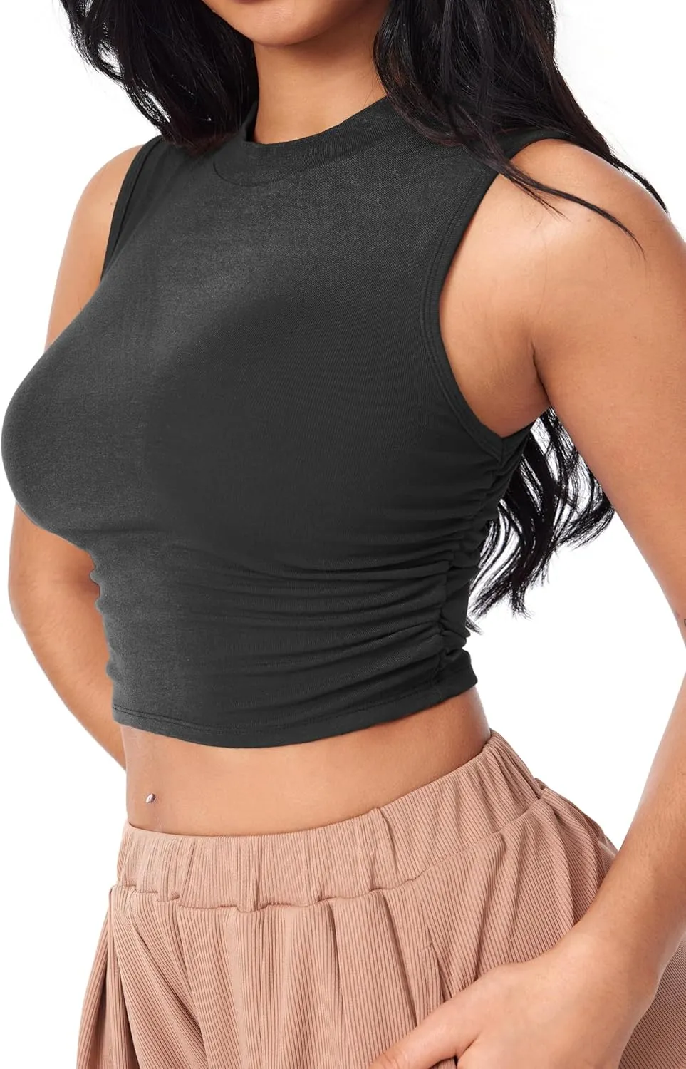CIDER Crop Tops for Women Mimi Cuttrell Basic Sleeveless Ruched Going Out Summer Casual Ribbed Tank Top