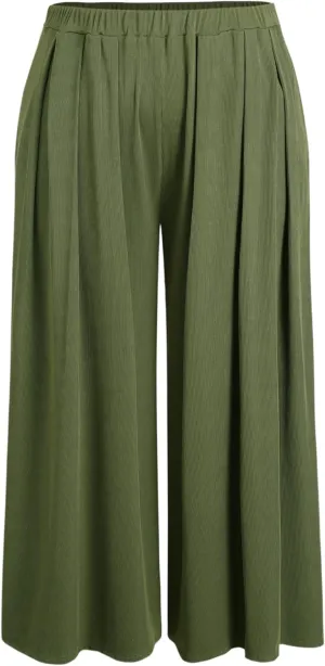 CIDER Womens Plus Size Wide Leg Pants Palazzo Flowy Elastic Waist Pants with Pockets
