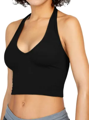 CLOZOZ Halter Crop Tops for Women V Neck Cropped Tank Tops Going Out Sleeveless Backless Trendy Top