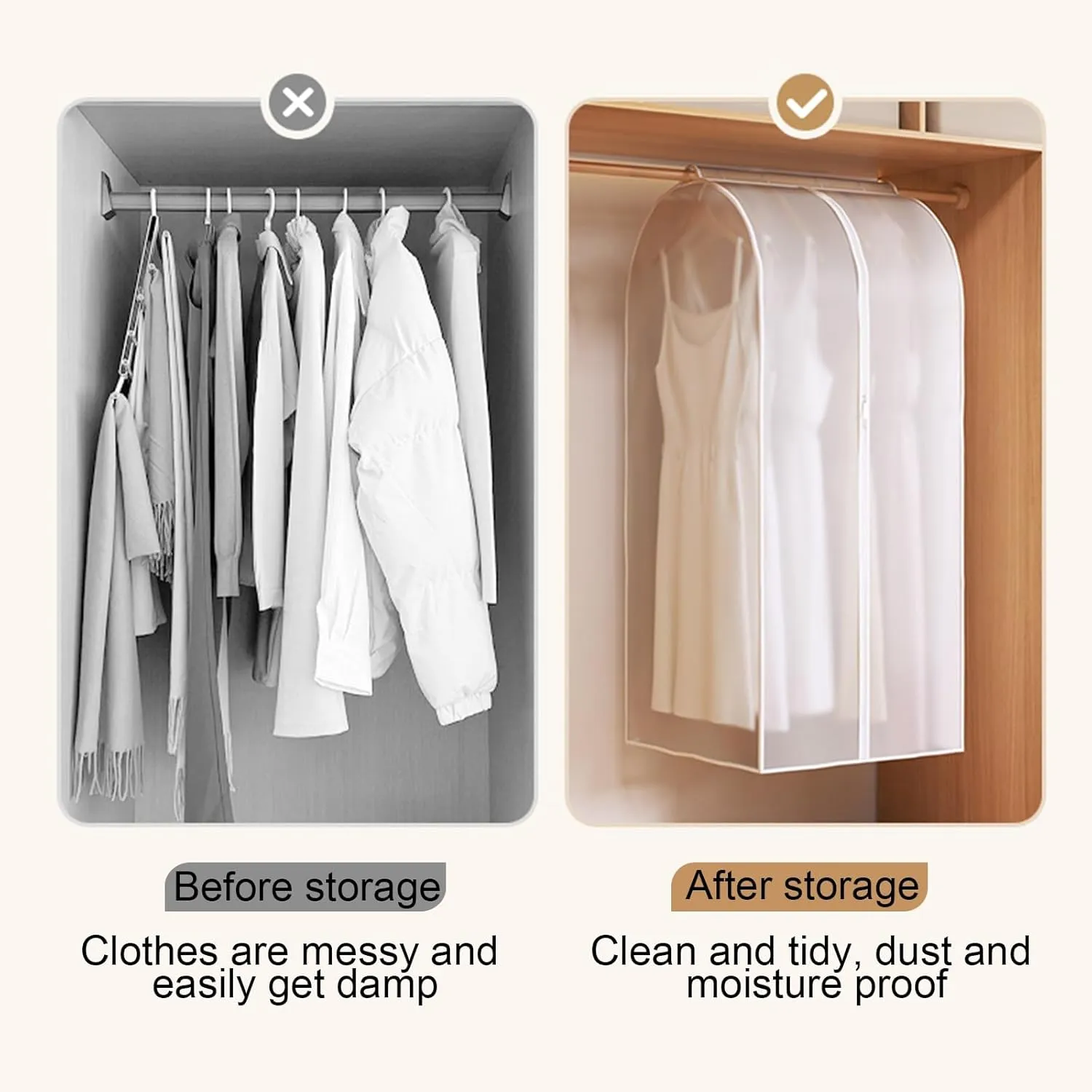 Coat Covers for Closet, garment Bag for Hanging Clothes with Zipper, Suitable for Coats, Jackets, Shirts, Dresses and Sweaters(100x50x120cm 9x20x47in)
