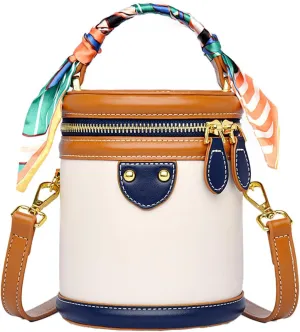 Colorblock Bucket Bag, Fashion Colorblock Bucket Bag Casual,Versatile Bucket bag, Leather Crossbody Bag With Ribbon Handle