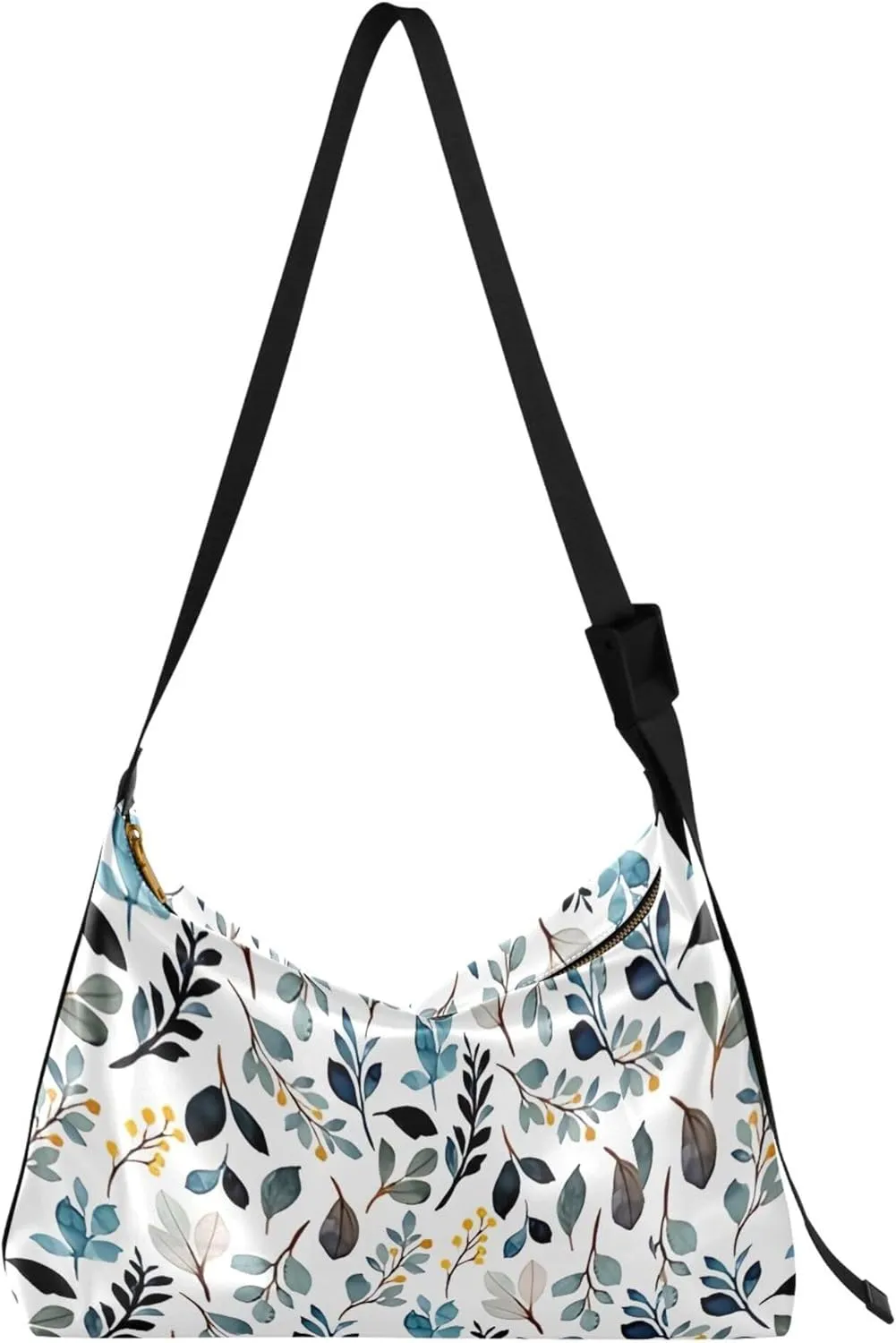 Colorful Leaf Watercolor Soft Leather Hobo Bags for Women Large Crossbody Bags Soft Leaf Print Purse Shoulder Bag