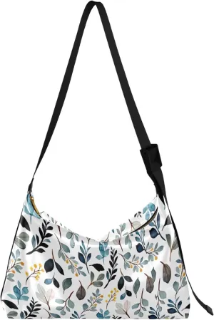 Colorful Leaf Watercolor Soft Leather Hobo Bags for Women Large Crossbody Bags Soft Leaf Print Purse Shoulder Bag