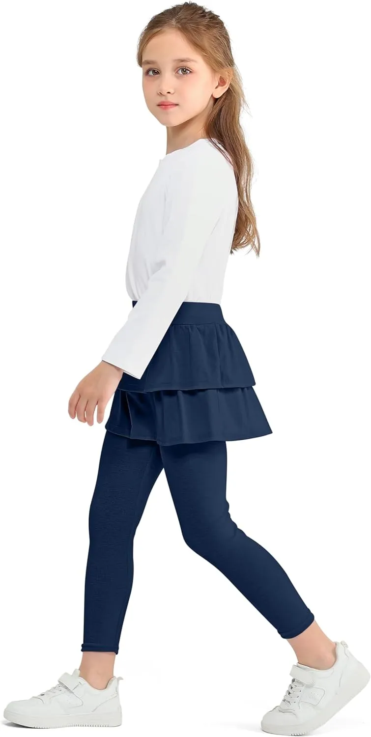 Cooraby 1/2/3 Pack Girls Leggings Toddler Girl Pants School Uniform Pants Warm Stretchy Skirt Leggings for Girls 2-14 Years