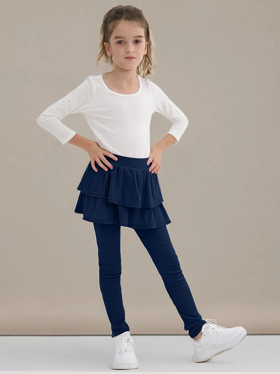Cooraby 1/2/3 Pack Girls Leggings Toddler Girl Pants School Uniform Pants Warm Stretchy Skirt Leggings for Girls 2-14 Years