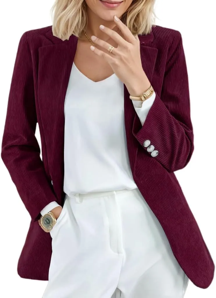 Corduroy Shacket Women Long Sleeve Shirt Slim Fit Notched Lapel Button Down Open Front Casual Office Blazer Jacket