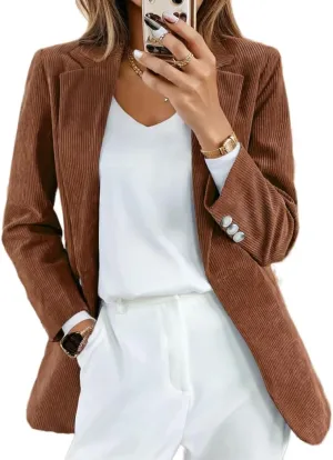 Corduroy Shacket Women Long Sleeve Shirt Slim Fit Notched Lapel Button Down Open Front Casual Office Blazer Jacket