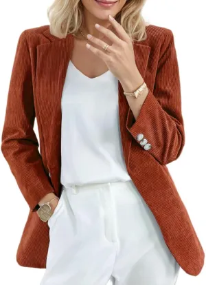 Corduroy Shacket Women Long Sleeve Shirt Slim Fit Notched Lapel Button Down Open Front Casual Office Blazer Jacket
