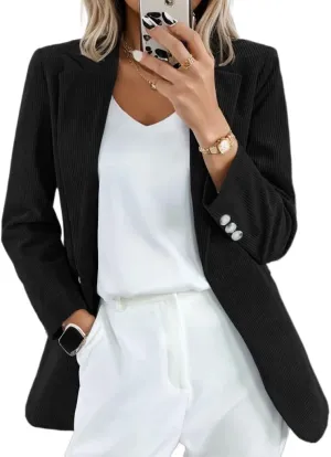 Corduroy Shacket Women Long Sleeve Shirt Slim Fit Notched Lapel Button Down Open Front Casual Office Blazer Jacket